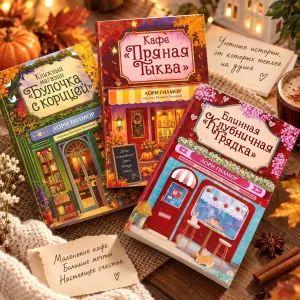 Комплект книг  Книжный магазин „Булочка с корицей“  Кафе "Пряная тыква"  Блинная "Клубничная грядка"
 «Блинная „Клубничная грядка“»