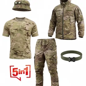 Літо тактичний комплект чоловічий 5-в-1 «Multicam Elite»: Куртка, Штани, Футболка, Панама та Ремінь Cobra / Літній тактичний костюм 5в1 STURM мультика