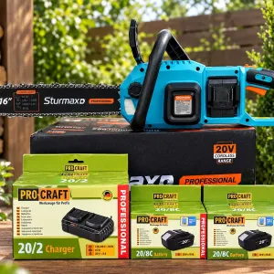 Пила акумуляторна Sturmax CCM9941CRP + два акумулятори PROCRAFT 8А/г з  type-c + зарядний 20/2 /швидкість 22 м/с /шина 40см/ Гарантія 3 роки