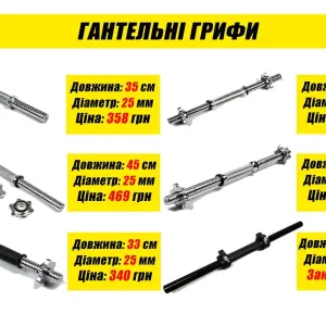 Гриф для гантелі 35-40-45-50 см (діаметр під гантельний диск 25 мм)