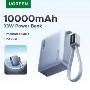 Зовнішній акумулятор Павербанк Ugreen PD 33W 10000mAh Вбудований кабель USB-C  Оригінал