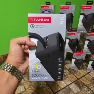 50000mAh ГАРАНТІЯ 1 рік - оригінальний power bank TITANUM 741S з швидкою зарядкою 22.5w. Якісний павербанк з ліхтариком; Портативний акумулятор