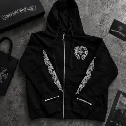 Чорна толстовка Chrome Hearts Horseshoe Zip-Up з металевим кинджалом Dagger