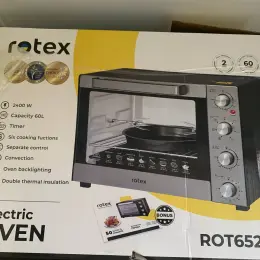 Електрична духова піч Rotex ROT652-CB 60 л з рожном, конвекцією та грилем