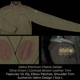 Флісова куртка Idaho Premium Olive-Green | Контрастний коричневий шкіряний кант | Розмір L