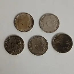Набір срібних монет Німеччини 2 рейхсмарки Гінденбург, 5 шт