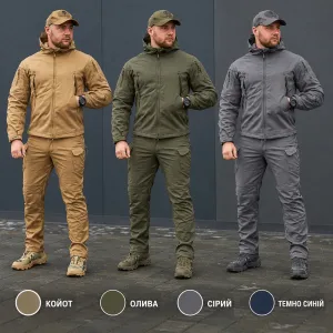 Костюм тактичний Soft Shell Койот Олива Сірий Темно-синій водонепроникний комплект Куртка штани