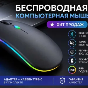 Беспроводная компьютерная мышка для ноутбука Bluetooth + 2.4G | Тихая | RGB |