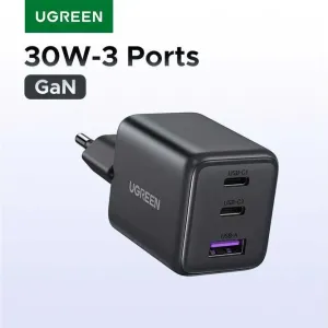 Зарядний пристрій UGREEN X515 GaN 30W Fast Charger (3-портовий, USB-C x2 + USB-A)