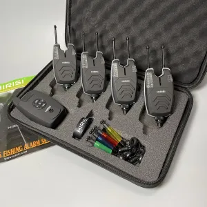 Карповые Сигнализаторы поклевки Hirisi SX1 4+1 с пейджером и свингерами Сигналізатори клювання з пейджером і свінгерами коропові покльовки комплект