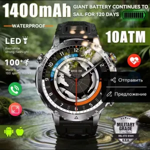 Тактические смарт часы 1400mAh,GPS, NFC, Compass, Amoled.