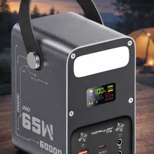 Павербанк 60000mAh 65Вт PD для ноутбука Power Bank 1.87кг Type-C USB быстрая зарядка DC 100Вт резервное питание при отключениях света LED фонарь