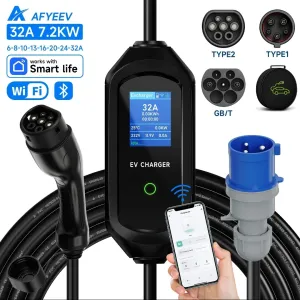 Розпродаж! EV Charger 32A Type1 Type2 GBT Зарядка 7 КВ 5м кабель