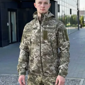 Військова куртка демісезонна SoftShel куртка піксель софтшел армійська тепла куртка вітровка