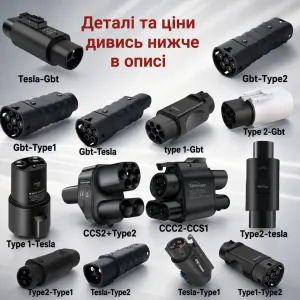 Перехідники для електромобілів Tesla NACS Type 1 Type 2 CCS1 CCS2 GBT — адаптери GUWIEYG FEYREE 32А 7кВт та швидка зарядка до 500А
