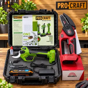 Секатор акумуляторний PROCRAFT ES32li / 1 акумулятор 2 А/г та ЗП/ різ 35 мм/ + пила ланцюгова Vitals AKZ 1810c/  Гарантія 3 роки