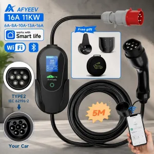 AFYEEV 11kW 16A Wi-Fi Type 2 | Зарядний пристрій для електромобіля | 3 фази | Smart Life APP | 5м кабель | IP66 wifi