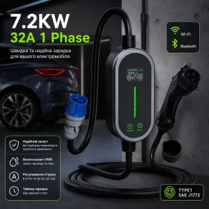 EV Charger 32A 7.2kW AFYEEV — зарядний пристрій Wi-Fi Type 1 J1772 Type 2 GBT Tesla регулювання 6–32А