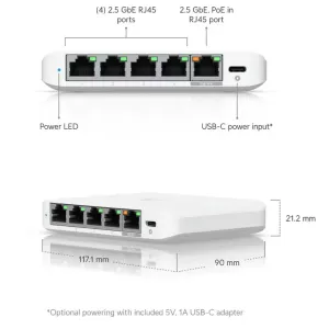 Комутатор Ubiquiti UniFi Flex Mini 2.5G USW-Flex-2.5G-5, 5×2.5GbE, PoE/USB-C