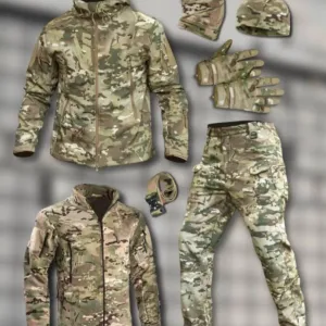 Костюм тактичний зимовий 7в1 мультикам на флісі Softshell куртка штани фліска шапка рукавиці баф ремінь кобра військова форма ЗСУ утеплена