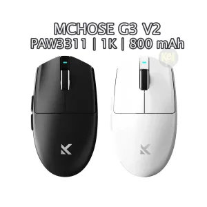 Нова‼️Ігрова мишка MCHOSE G3 V2 | PAW3311 | 800 mAh | 1K | 59 г | 12 000 DPI | Є гарантія! | Колір - білий, чорний | Форма як у Logitech G102 - G305