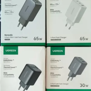 Зарядні Ugreen 30w ,45w, 65w 3 port Gan fast charger з кабелем