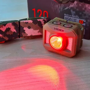 VIDEX RED - червоне світло. Камуфляжний налобний світлодіодний ліхтарик ВІДЕКС VLF-H085R-TAC 120Lm тільки з червоним світлом. Піксельний ремінець