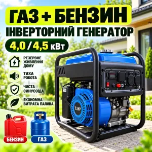 Генератор газ бензин інверторний 4,5 кВт 4500 Вт ZEGOR DIN-OPEN 4500D