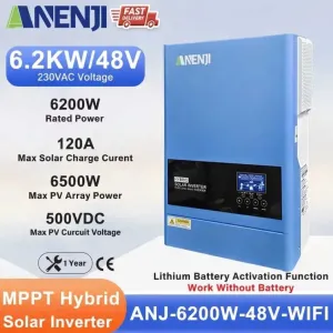 ANENJI 6,2 кВт 48 В Гібридний сонячний інвертор ANJ-6200W-48V-W