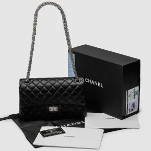 Сумка жіноча Chanel 2.55 Reissue Double Flap Leather Bag Black/Silver копія 1:1