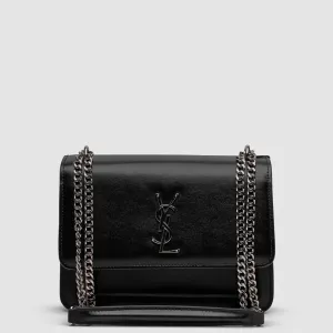 Сумка жіноча Yves Saint Laurent Medium Sunset in Smooth Leather Black/Silver копія 1:1