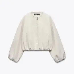 Молочний укорочений бомбер Zara M